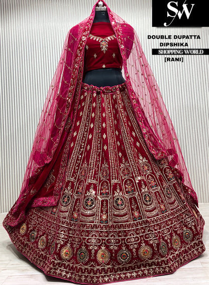 D.maroon bridal double dupatta Lehenga