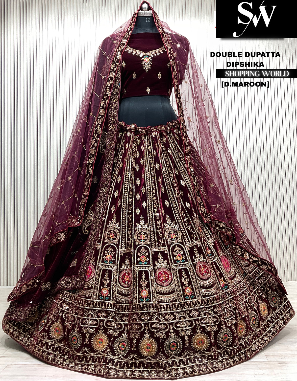 D.maroon bridal double dupatta Lehenga