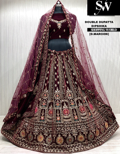 D.maroon bridal double dupatta Lehenga