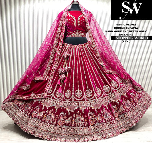 D.maroon velvet double dupatta Lehenga