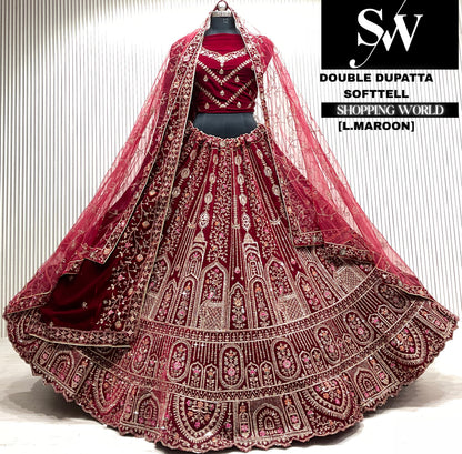 L.maroon bridal double dupatta Lehenga