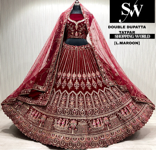 D.maroon bridal double dupatta Lehenga