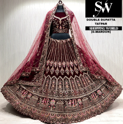 Rani pink bridal double dupatta Lehenga