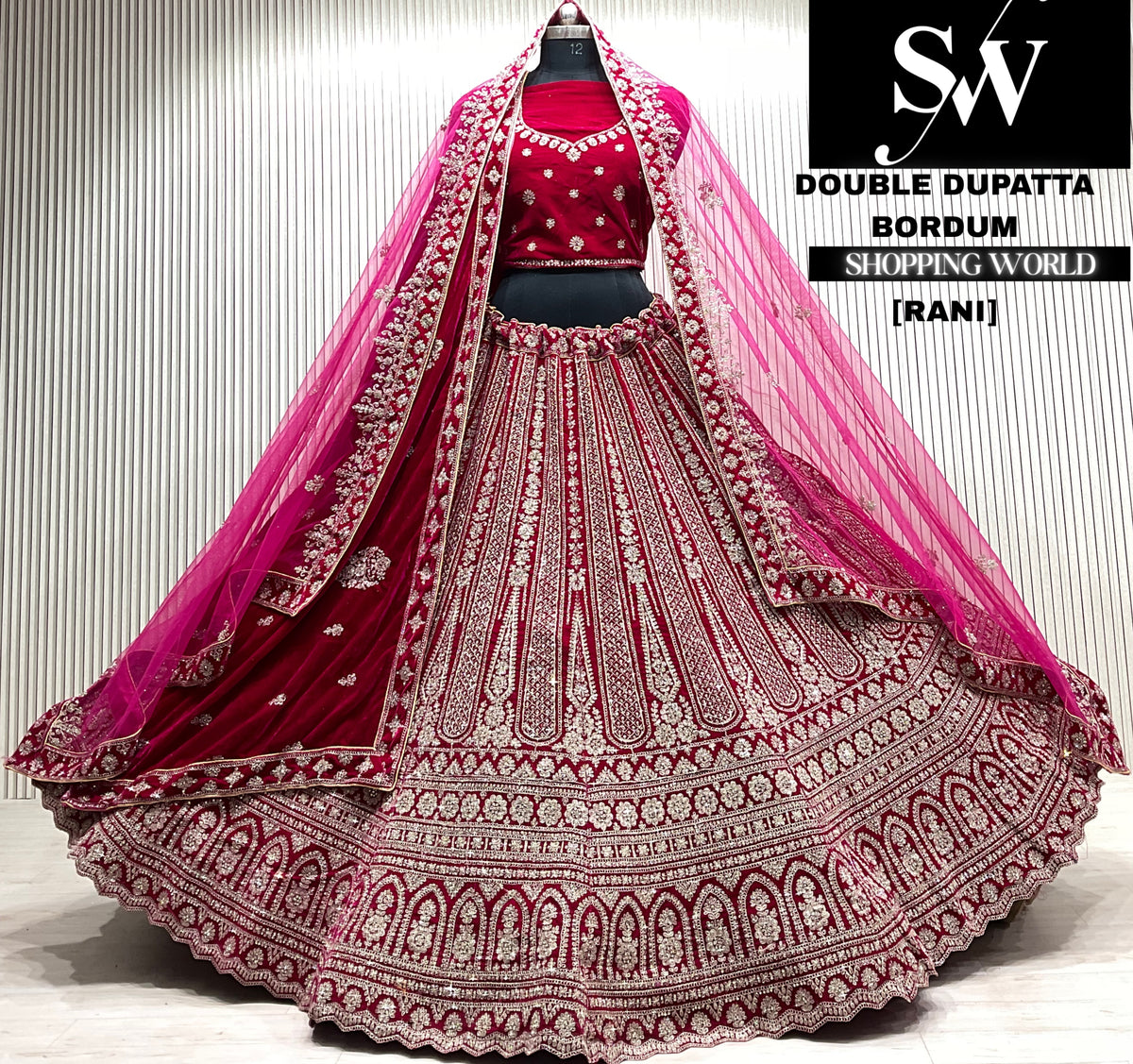 D.maroon bridal double dupatta Lehenga