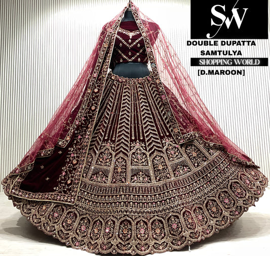 L.maroon bridal double dupatta Lehenga