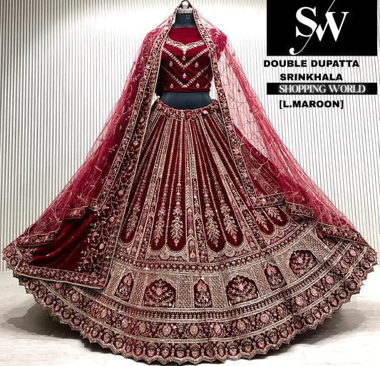 Rani pink bridal double dupatta Lehenga