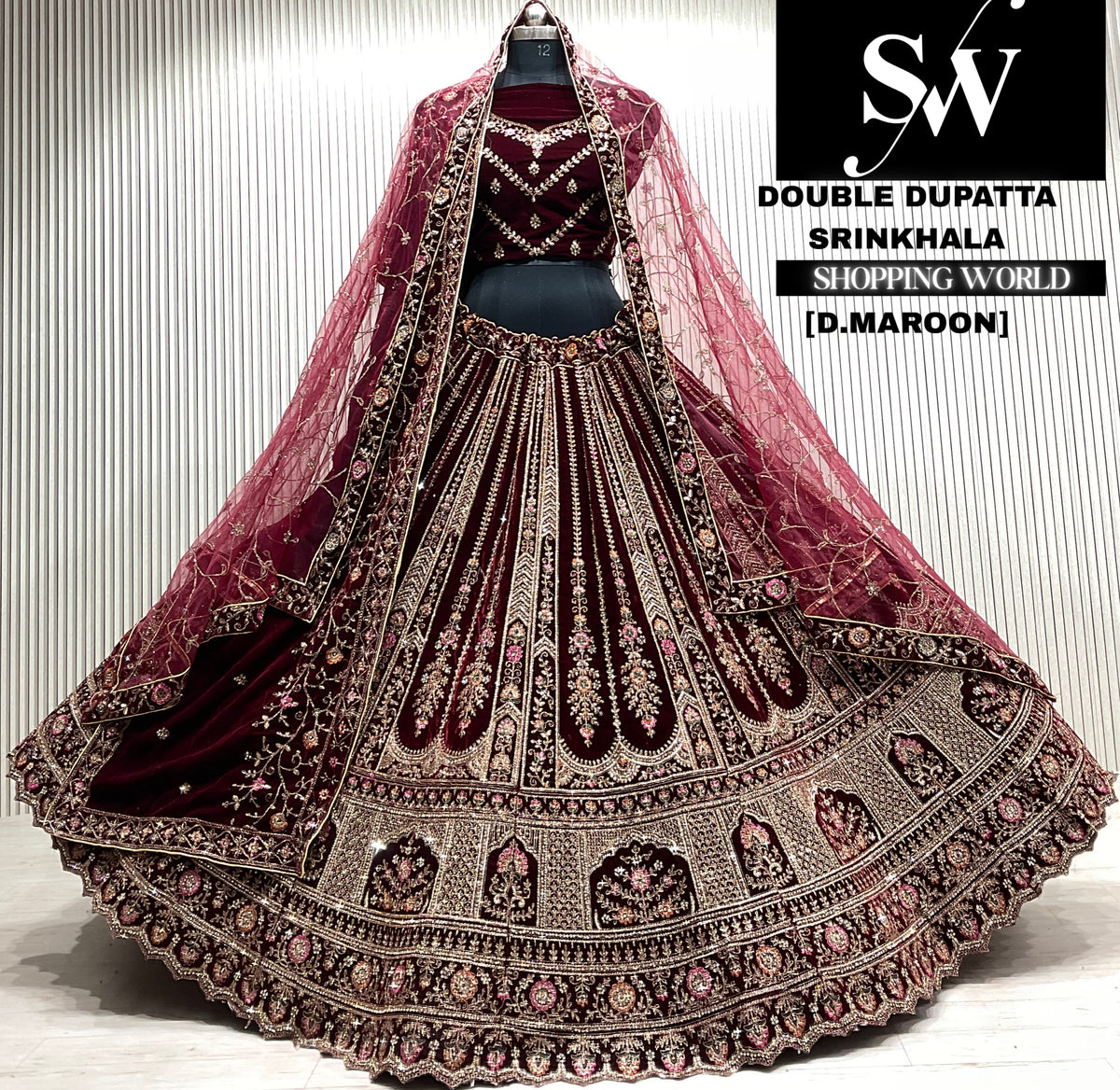 Rani pink bridal double dupatta Lehenga