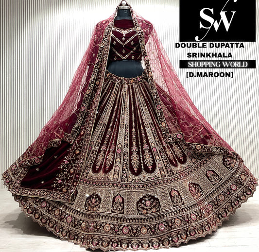 Rani pink bridal double dupatta Lehenga