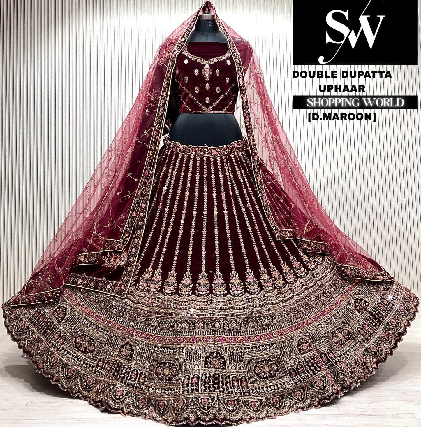 D.maroon bridal double dupatta Lehenga