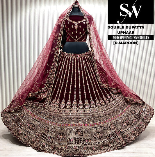 Rani pink bridal double dupatta Lehenga