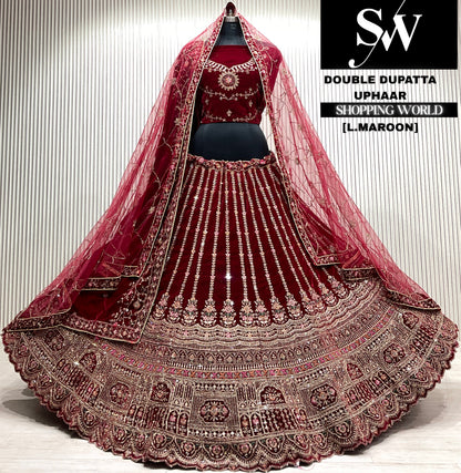 D.maroon bridal double dupatta Lehenga