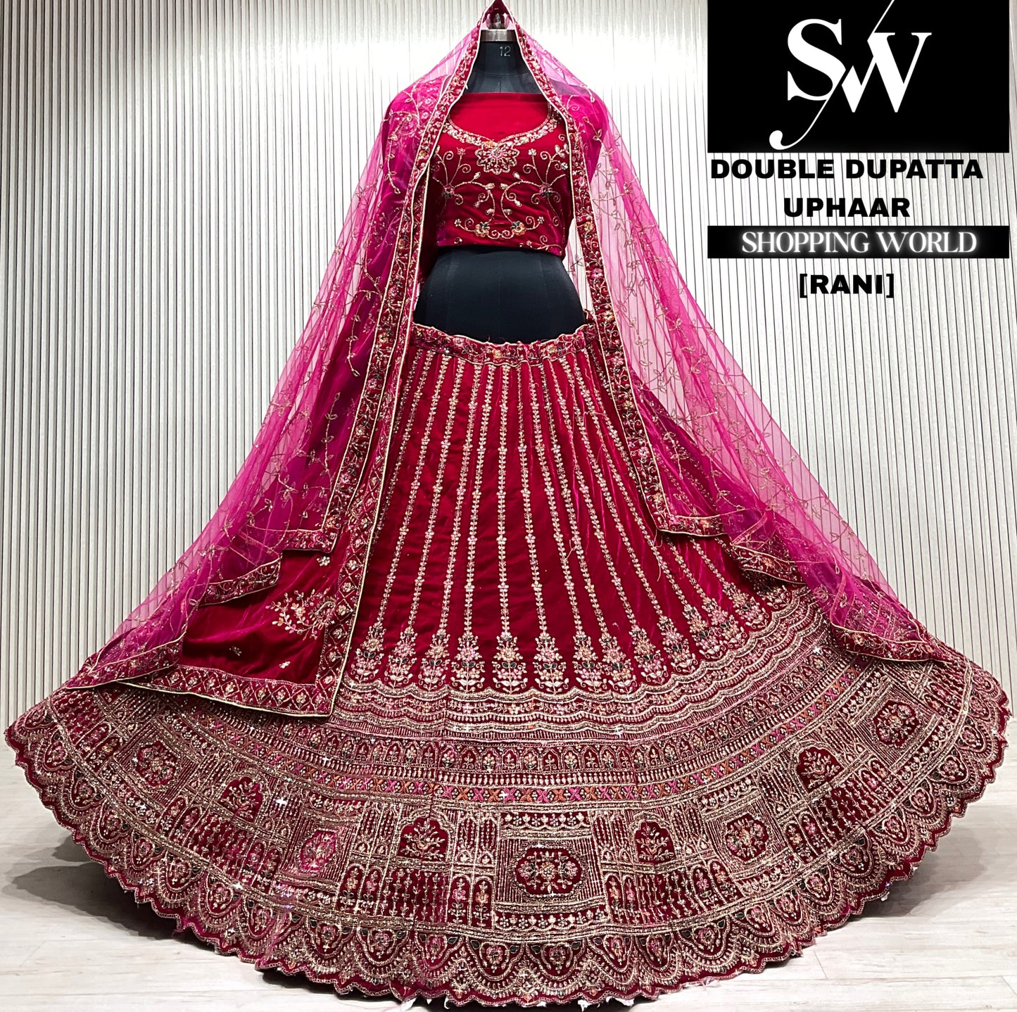D.maroon bridal double dupatta Lehenga