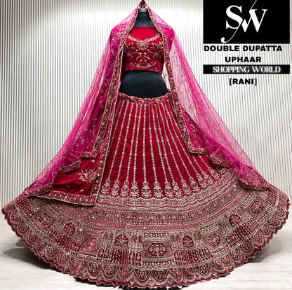 D.maroon bridal double dupatta Lehenga