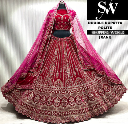 D.maroon bridal double dupatta Lehenga