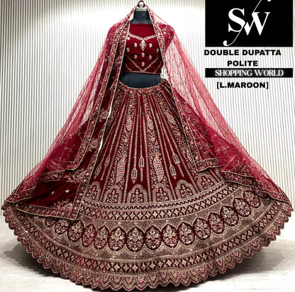 D.maroon bridal double dupatta Lehenga