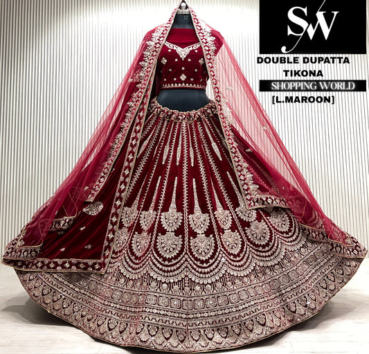 D.maroon bridal double dupatta Lehenga