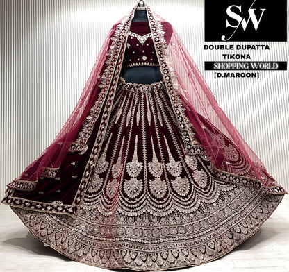 L.maroon bridal double dupatta Lehenga