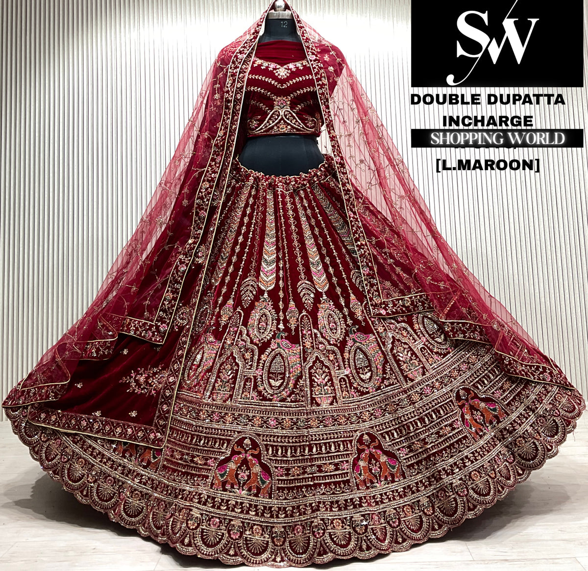 D.maroon bridal double dupatta Lehenga