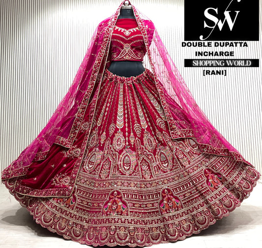 L.maroon bridal double dupatta Lehenga