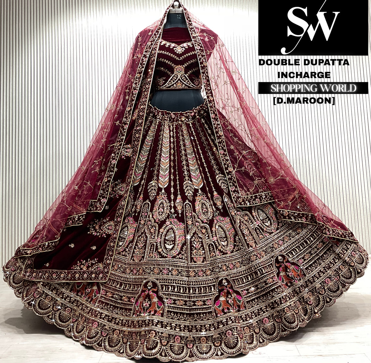D.maroon bridal double dupatta Lehenga