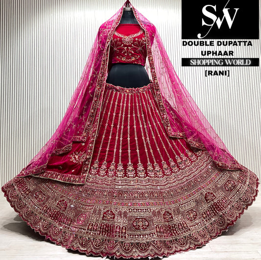 Rani pink bridal double dupatta Lehenga