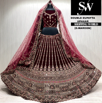 L.maroon bridal double dupatta Lehenga