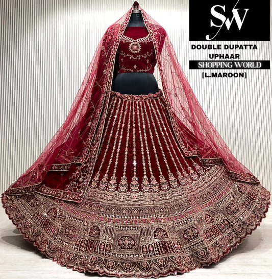 L.maroon bridal double dupatta Lehenga