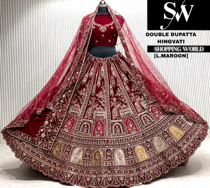 L.maroon bridal double dupatta Lehenga