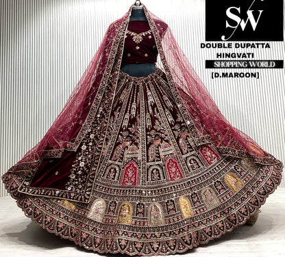 L.maroon bridal double dupatta Lehenga