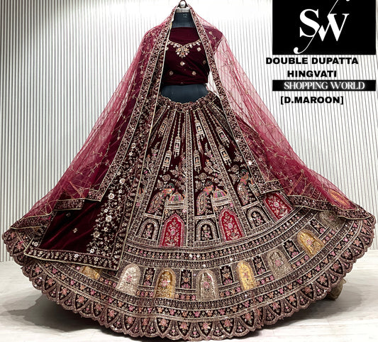 D.maroon bridal double dupatta Lehenga
