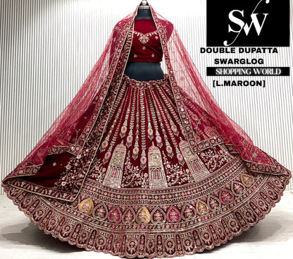 L.maroon bridal double dupatta Lehenga