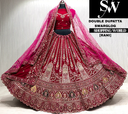 L.maroon bridal double dupatta Lehenga