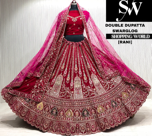 Rani pink bridal double dupatta Lehenga
