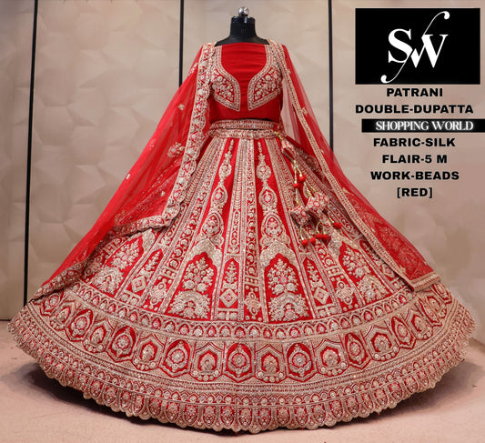 Maroon silk bridal double dupatta Lehenga