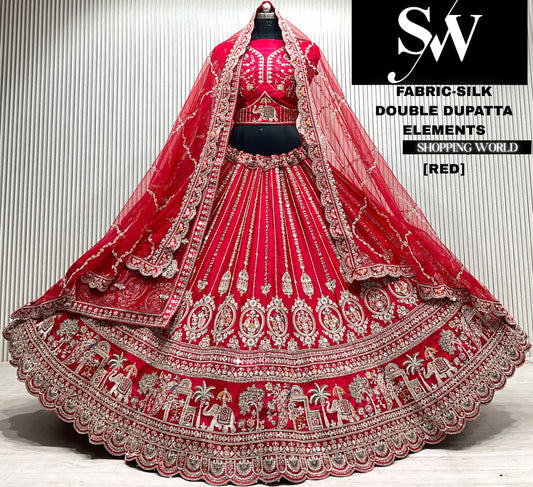 Maroon silk bridal bouble dupatta Lehenga