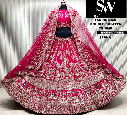 Red silk bridal bouble dupatta Lehenga