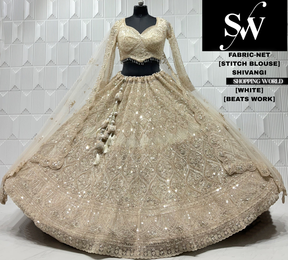 White net crop top lehenga