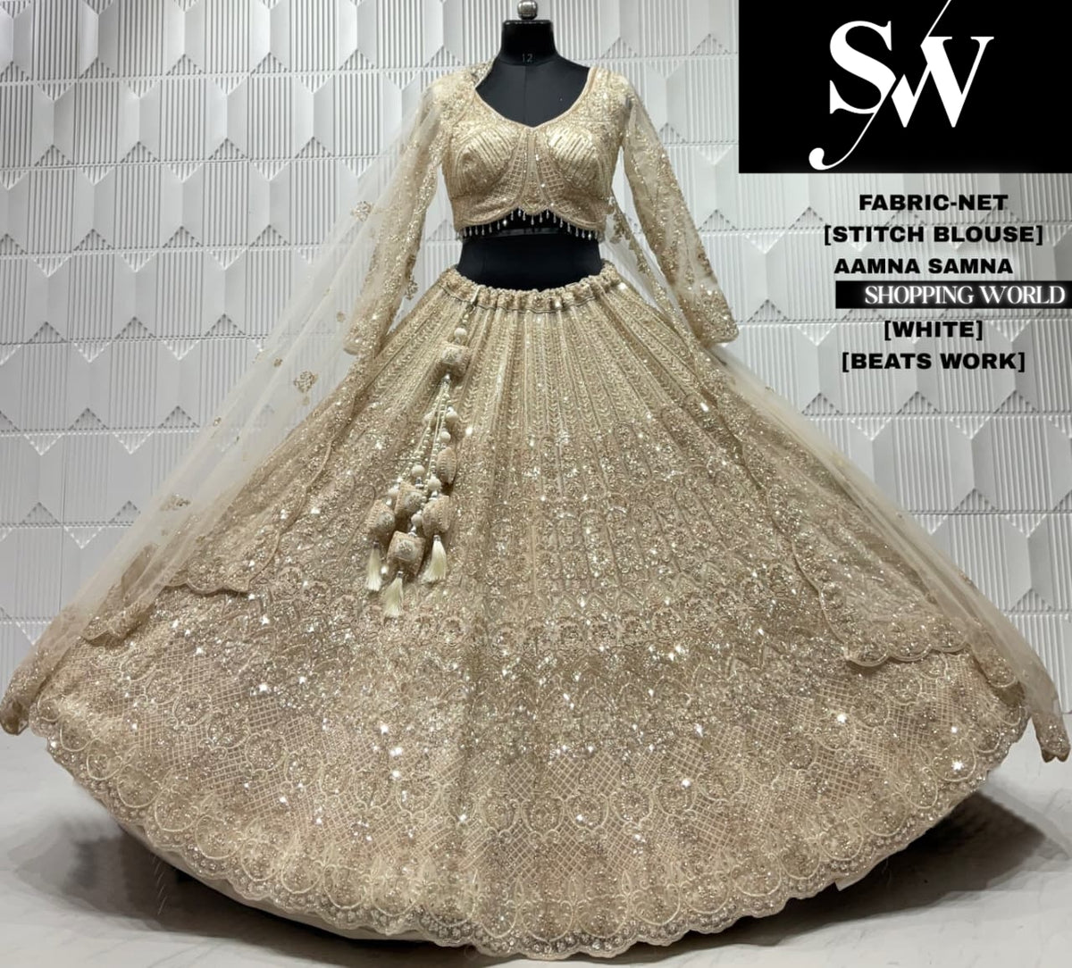 White net crop top lehenga