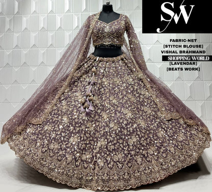 Peach net crop top lehenga