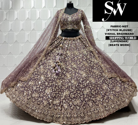 Lavender net crop top lehenga
