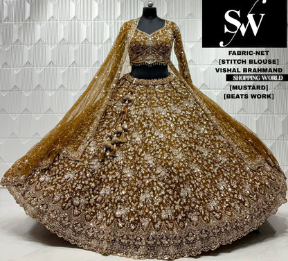 Peach net crop top lehenga