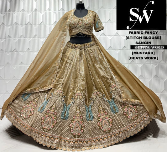 Golden chiku fancy crop top lehenga