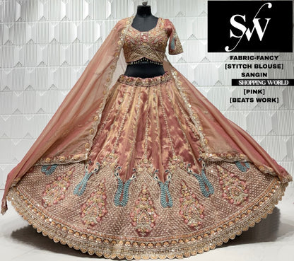 Peach fancy crop top lehenga