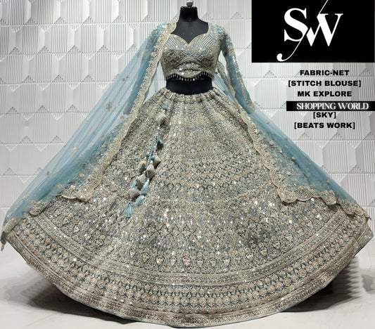 Sky Blue net crop top lehenga
