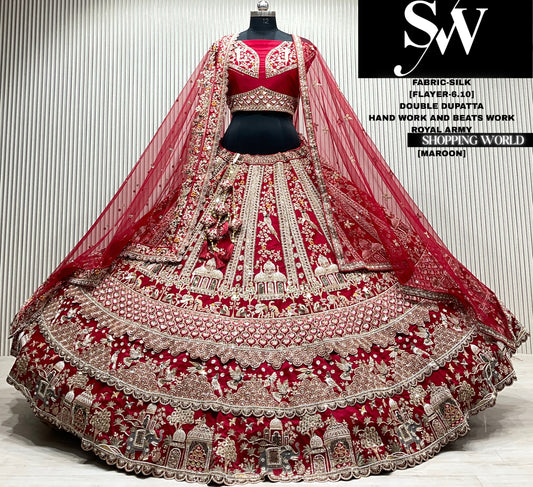 Maroon silk crop top lehenga