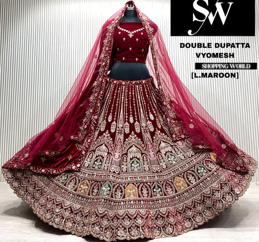 Rani pink bridal double dupatta bridal lehenga
