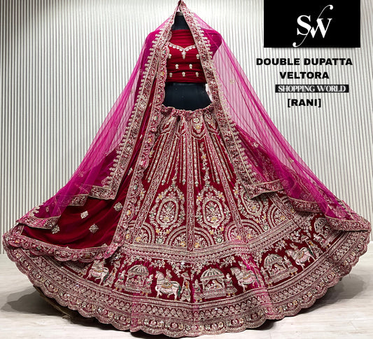 Rani pink doli barat double dupatta bridal lehenga