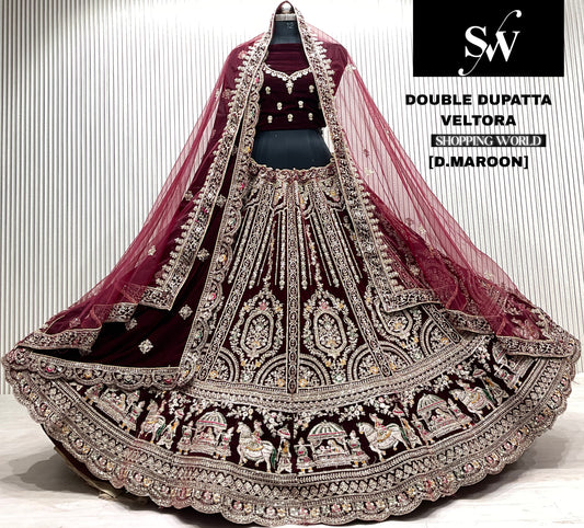 D.maroon doli barat double dupatta bridal lehenga