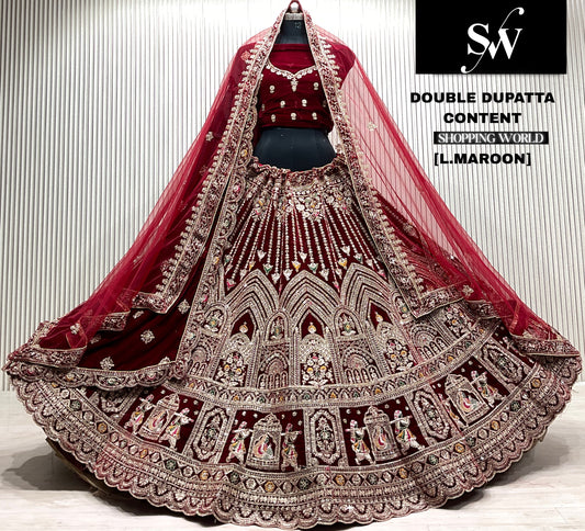 L.maroon double dupatta bridal lehenga