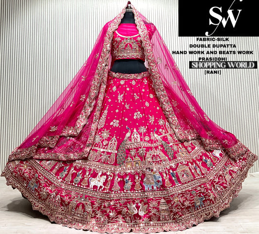 Red silk doli barat double dupatta bridal lehenga